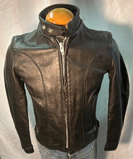 Vintage 80's SCHOTT Black Leather Cafe Racer Motorcycle Jacket Sz 38