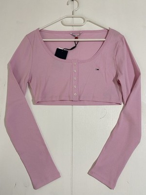 Tommy Hilfiger Langarmshirt Bauchfrei Rosa Damen Baumwolle Gr. L