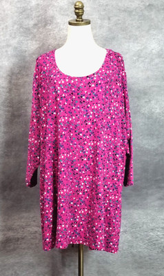 Ulla Popken Women's Size 36/38'' Pink with Multi Color Heart Print Cotton Top