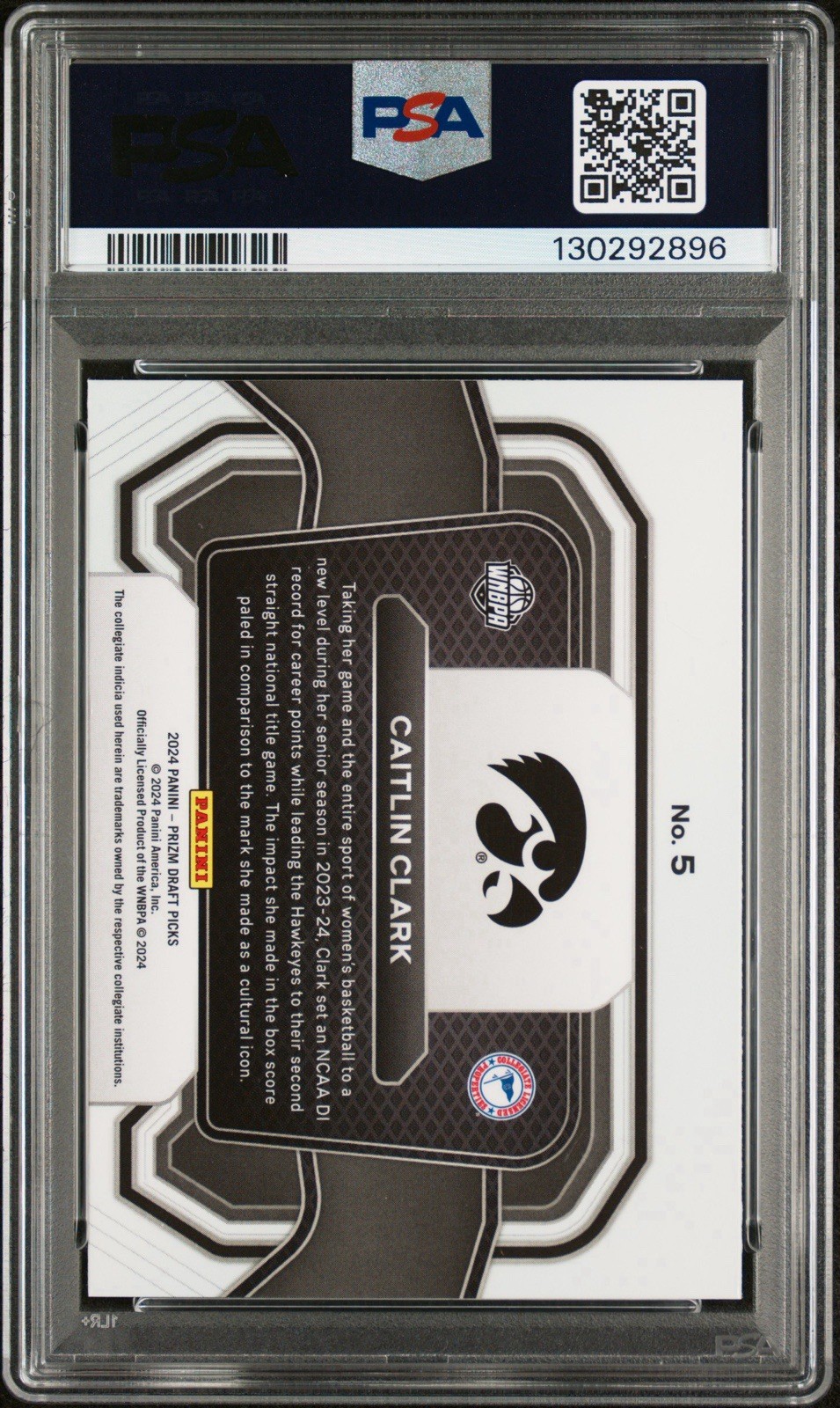 2024 Panini Prizm DP #5 Caitlin Clark Rookie Auto PSA DNA 9/10 Auto GEM MT view 2
