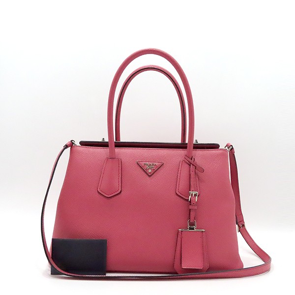 Prada BN2823 TAMARIS PINK SAFANO LEATHER SILVER LOGO LOGO LOCK TOTE BAG + SHOULD