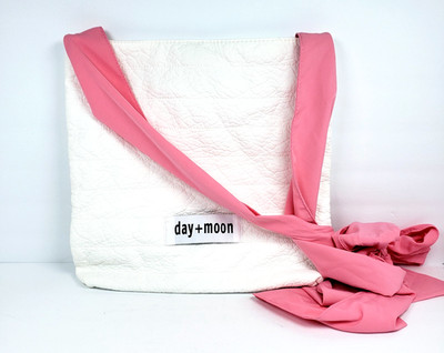 Day + Moon White Pink Quilting Padded Shoulder Tote Bag