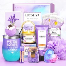 LUCOTIYA Birthday Gifts for Women, Gift Basket for Women Wine Tumbler Self Ca...