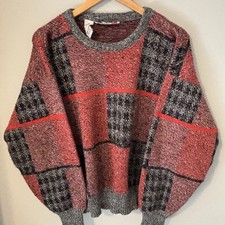 Vintage 1990s Sweater Grandpa Fisherman Geometric Abstract Italy Made Boxy Sz M