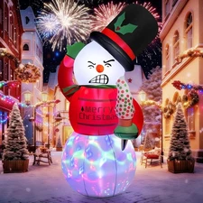 6FT Christmas Inflatables Snowman, Christmas Blow Up Snowman with Black Hat and 