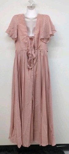 Vestido envolvente de gasa con volantes y busto acanalado manga mariposa talla 16 rosa polvoriento - Imagen 2 de 8