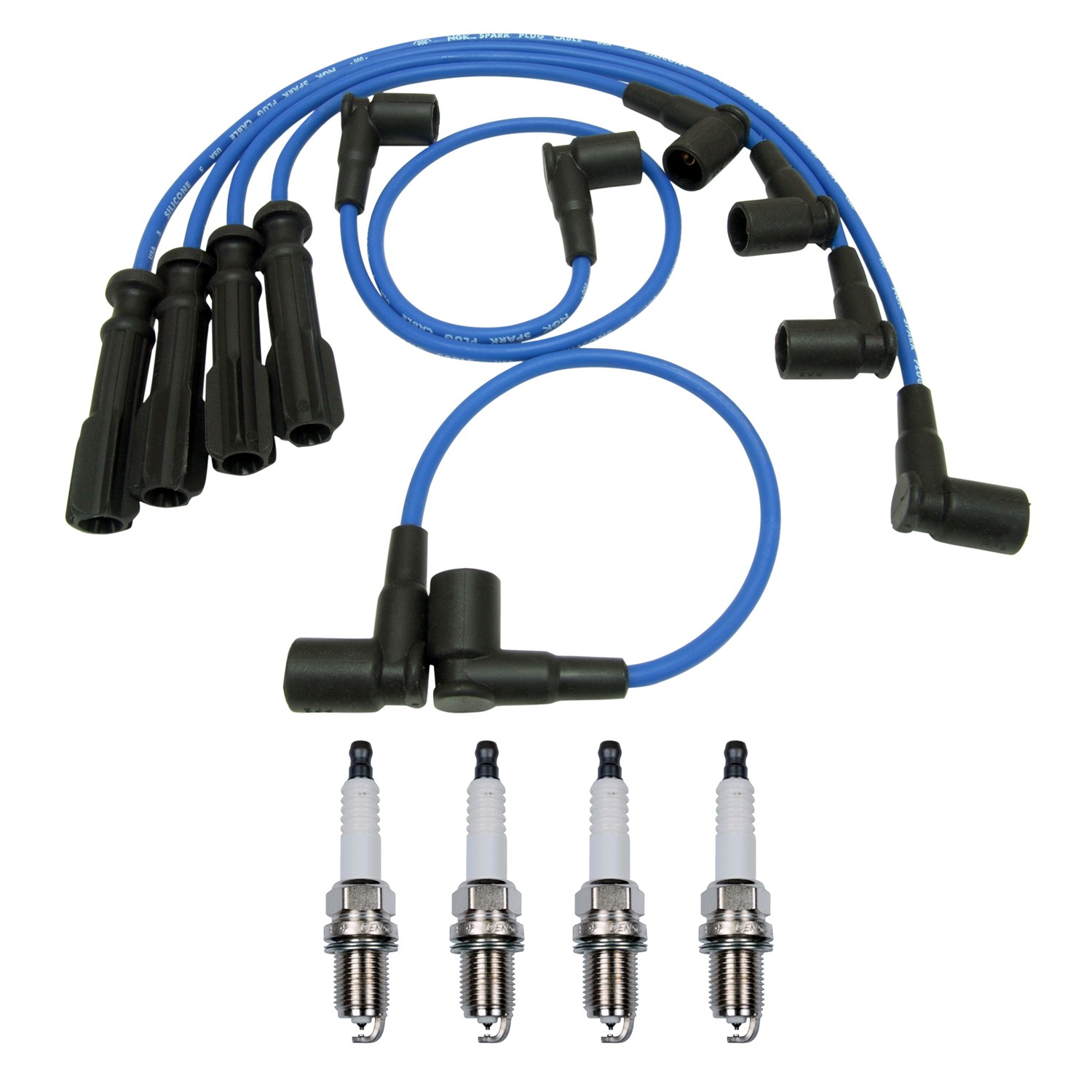 NGK 7mm Wire Set and 4 Denso Platinum Spark Plug Kit For Saab 900 9000 L4 Base S