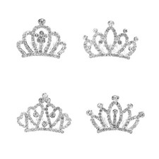 4pcs Crown with Blingbling Crown Hair Clip, 01-Silver