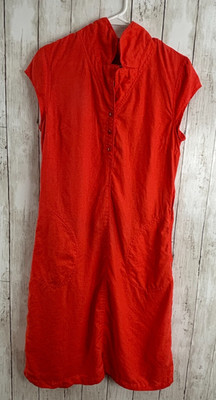 Divided Linen Shirt Dress Orange Size 10 collared Preppy Pockets Utility Comfort