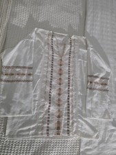 Traditional European Embroidered Shirt White Beige Pattern