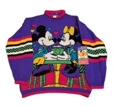 NWT Vintage 90's Mickey  Minnie Mouse Purple Sweater Disney Jet Set Size 14 NOS