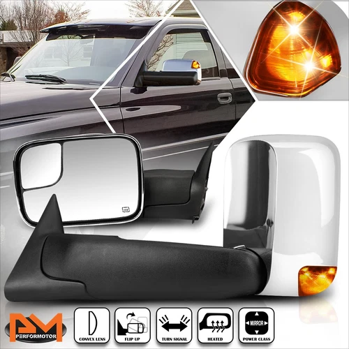 For 98-02 Dodge Ram Truck Powered+Heated Chrome Towing Mirror w/LED Signal Lamp