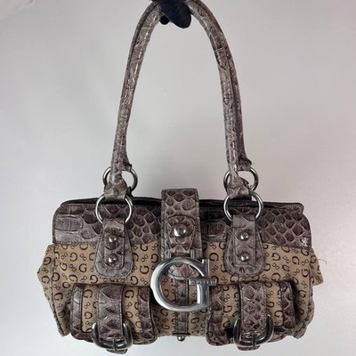 GUESS Brown Monogram Shoulder Bag With Buckle Logo