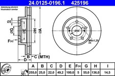 2x Bremsscheibe ATE 24.0125-0196.1 für TOYOTA PRIUS LEXUS CT Hybrid ZVW30 Plug