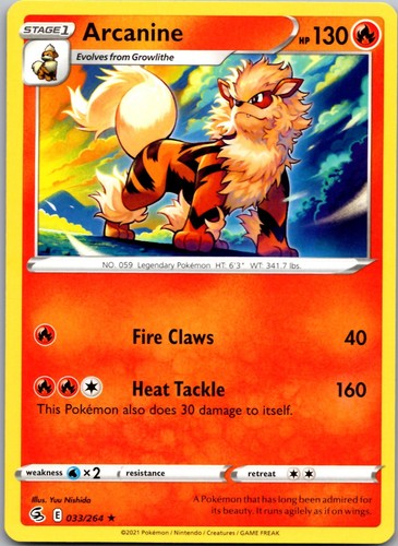 Arcanine 033/264 Rare Fusion Strike Pokemon Near Mint