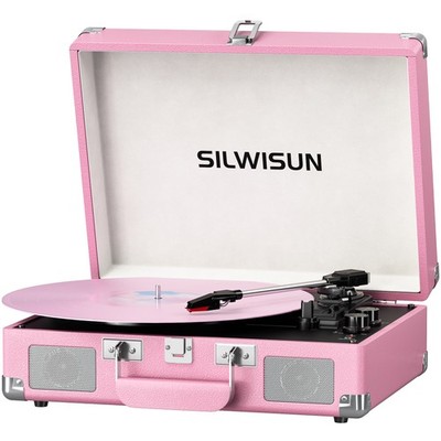 Vinyl Record Player with Bluetooth, 3-Speed Portable Turntable, Built-in Battery