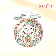 Maneki Neko Cat Good Fortune Keychain Key Ring Purse Handbag Car Bag Charm