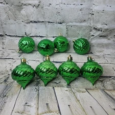 Vickerman Various Size Green Embossed Christmas Ball Ornaments  Lot of 8