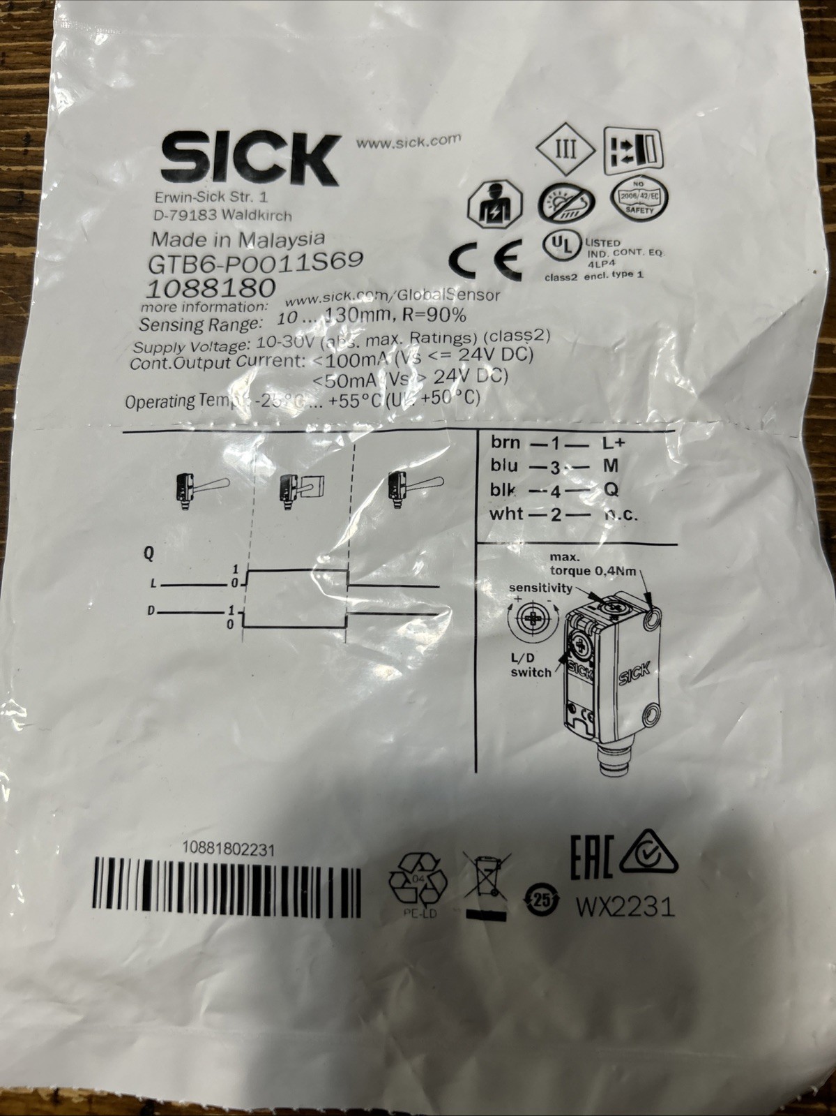 Sensor Interruptor Fotoeléctrico SICK GTB6-P0011S69 Nuevo