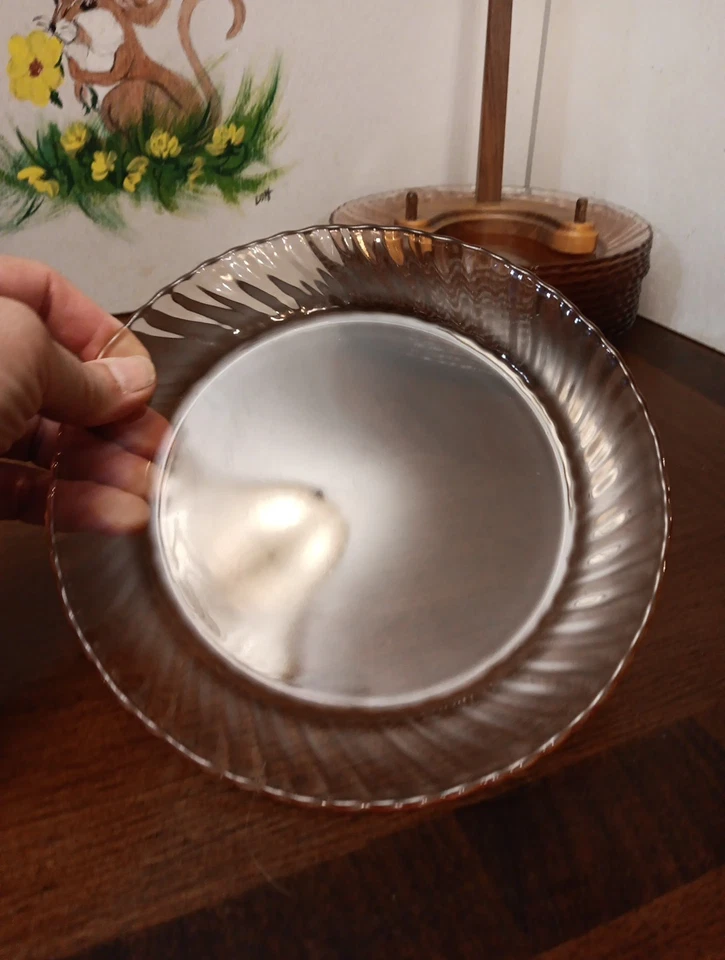 Arcoroc France Pink Glass Salad Plates Set Of 12 Rosaline Vintage 7 5/8" Swirl - Image 3 of 4