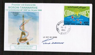 Concorde Air France 1990 Flown Cover Commores Madagascar Signed by Pilot