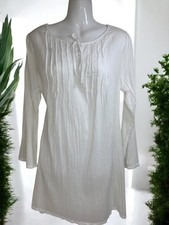 Chaps Sheer Crinkle Cotton Tunic PinTuck Top Dress Cover Up Gauze Leggenlook