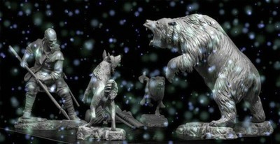 1/24 Resin Model Kit Hunter with Two Dogs and Wild Bear Miniature Unpainted