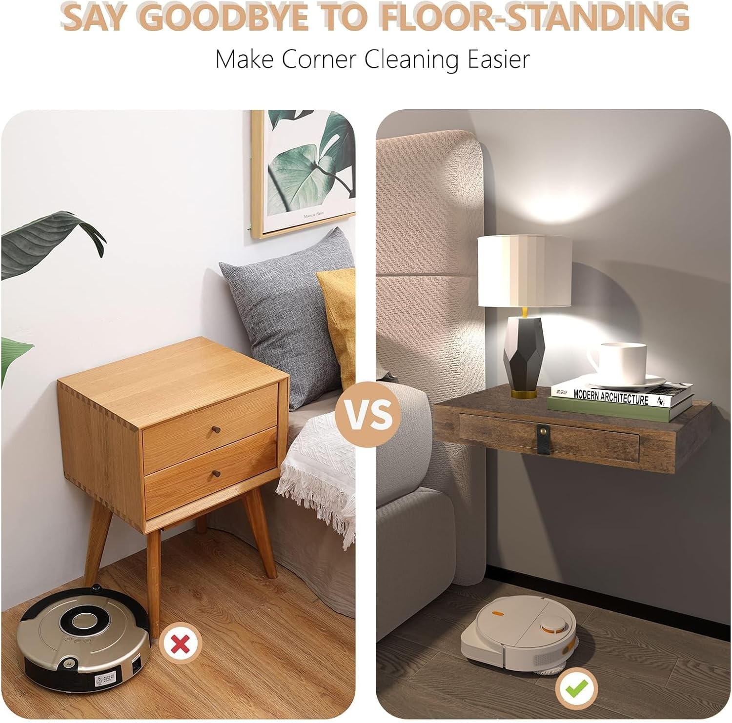 Set of 2 Floating Shelf with Drawer Sturdy Wooden Desk wall mounted Rustic Brown