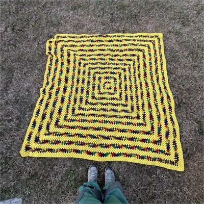 Handmade Crochet Granny Square Sofa Throw Blanket Yellow Multicolor Chunky Knit