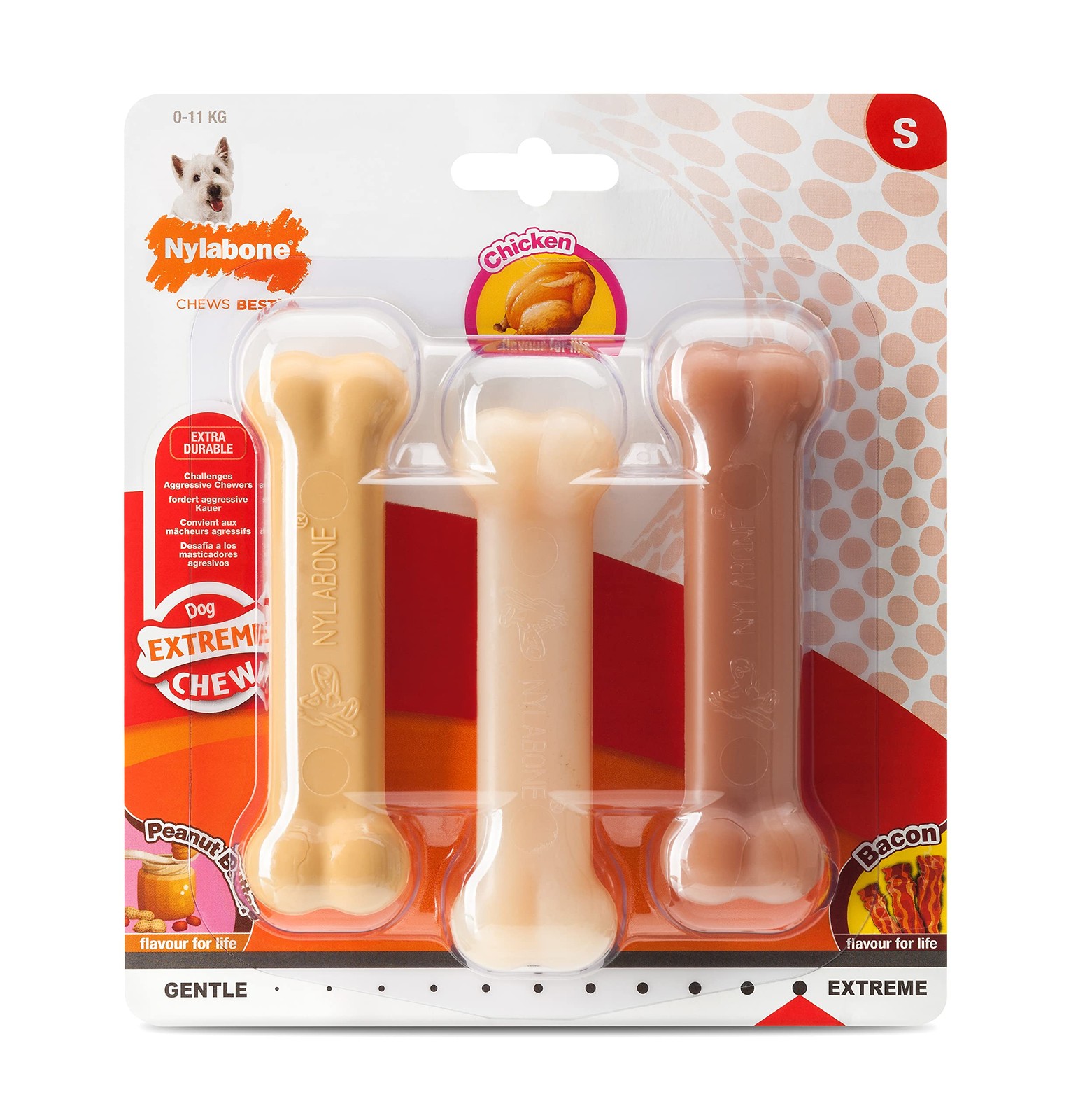 Nylabone Extreme Tough Dog Для жевания игрушечных косточек, арахисового масла, курицы, бекона со вкусом
