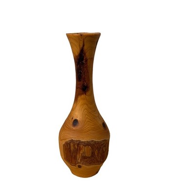 Signed Ron Lentz Hand Turned Cedar Wood Vase Woodturner Art Sculpture 9x3