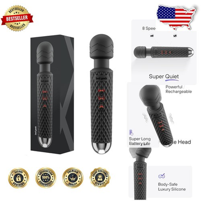#ad Black Wand Massager: 20 Patterns 8 Speeds USB Rechargeable Waterproof Sil... $68.99