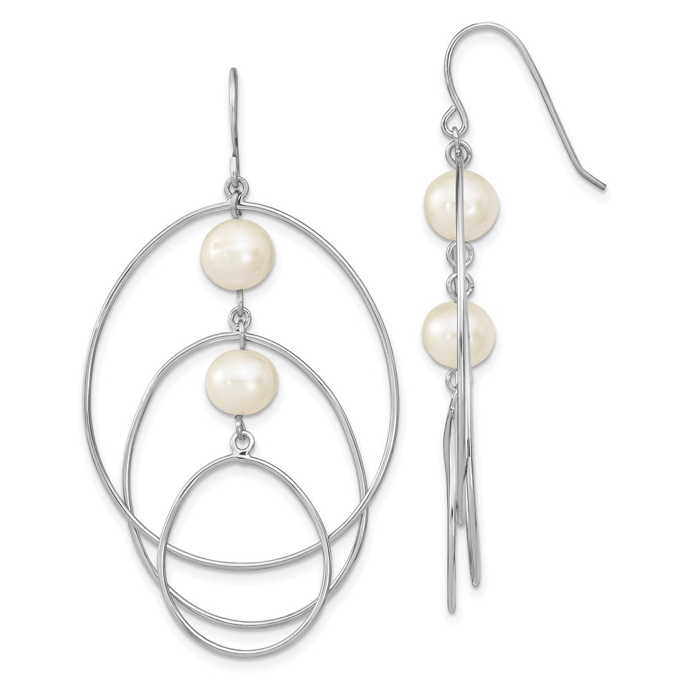 Sterling Silver 8-9mm Freshwater Cultured Pearl Circles Drop & Dangle Earrings