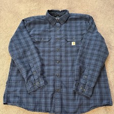 Carhartt Men's Loose Fit Midweight Chambray Long Sleeve Plaid Shirt 2XL