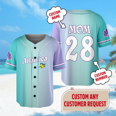 Custom The Little Mermaid Flounder Fish Baseball Jersey Ariel Princess Baseball