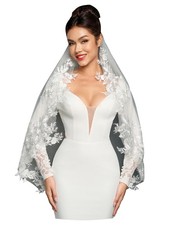 Fingertip Length Lace Floral Wedding Bridal Veil Comb Hair Accessories Women