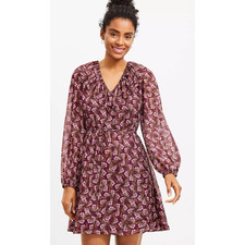 Loft Dress Floral Metallic Ruffle Tie Waist Dress