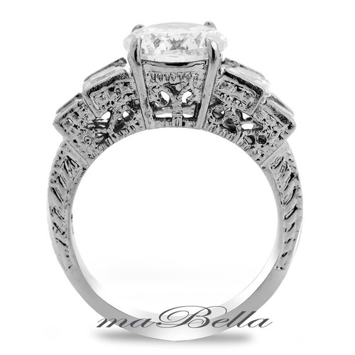 Anillo de compromiso de circonio cúbico de acero inoxidable corte redondo banda para mujer - Imagen 4 de 11