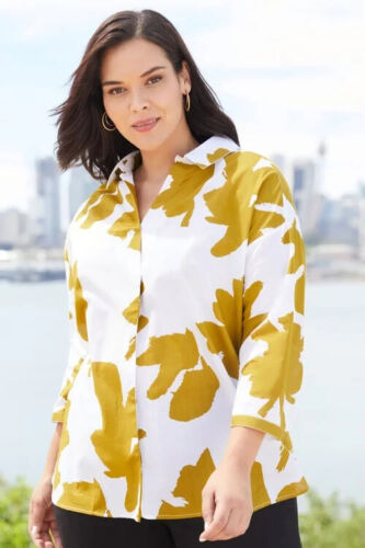 BNWT STUNNING BREATHABLE MUSTARD 100% COTTON SHIRT 3/4 SLEEVES BY SARA SIZE 20