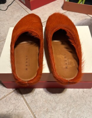 Marni Fussbett Sabot Long Hair Orange Easy Mule 45/12 NWT Marni Marni Fussbett Sabot Long Hair calfskin Orange Easy  main image 2