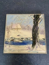 Outsider Art Oil Painting On Canvas Winter Landscape Framed