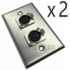 2 Pack - 2-Port Dual Socket XLR Female Stainless Steel Microphone Mic Wall Plate
