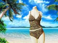 New BLUE by GOTTEX black red khaki BRICK TANKINI SWIMSUIT BATHING SUIT SET SZ- 8