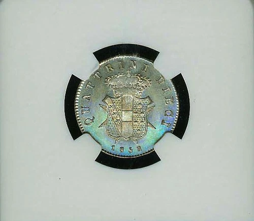 ITALY/ITALIAN STATES TUSCANY  1858  10 QUATTRINI SILVER COIN, NGC CERTIFIED MS63