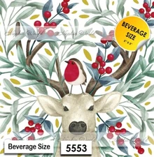 (5553) TWO Paper BEVERAGE / COCKTAIL Decoupage Art Craft Napkins - ELK DEER BIRD