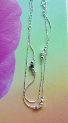 925 Silber 3 Sternchen Fußkettchen 19plus 4  cm Weiß Sommer Trend Stempel