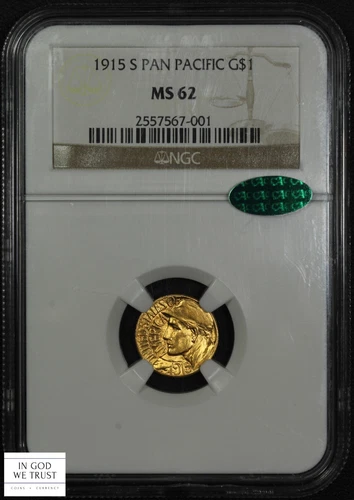 1915 S Panama Pacific Pan-Pac Commemorative Gold Dollar G$1 NGC MS 62 CAC