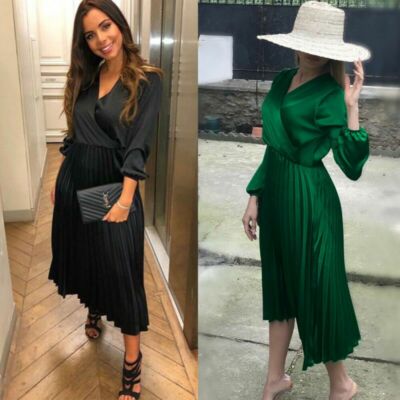ebay long dresses Three Quarter Sleeve High Low Cocktail Maxi Long Dress Party Dresses Robe Femme
