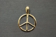 14K Solid Yellow Gold Polished 0.75" Small Peace Sign Charm Pendant.