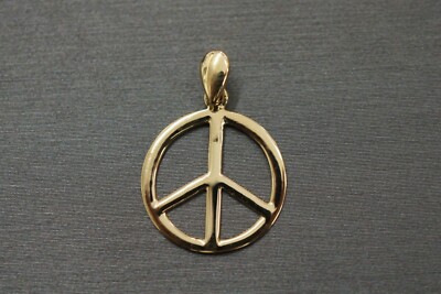 14K massives Gelbgold poliert 0,75'' kleines Peace Zeichen Charm Anhänger.